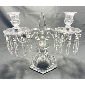Heisey Old Williamsburg Glass 2 Arm Candelabra Prisms 11" Vintage